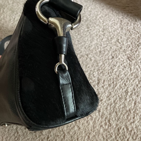 Black hide leather star shoulder bag